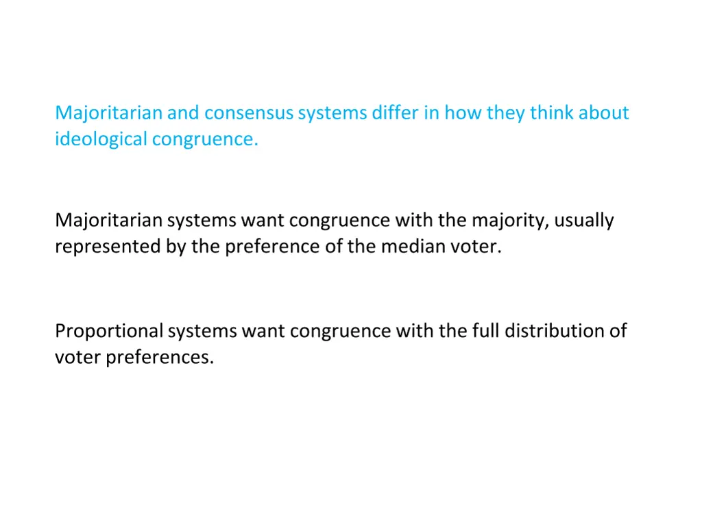 majoritarian and consensus systems differ