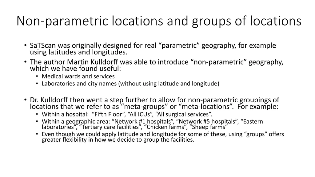 non parametric locations and groups of locations