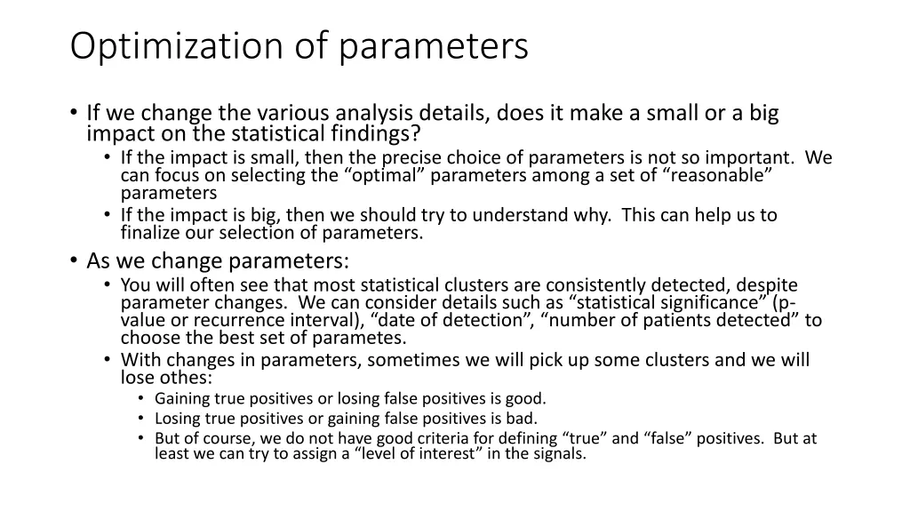 optimization of parameters