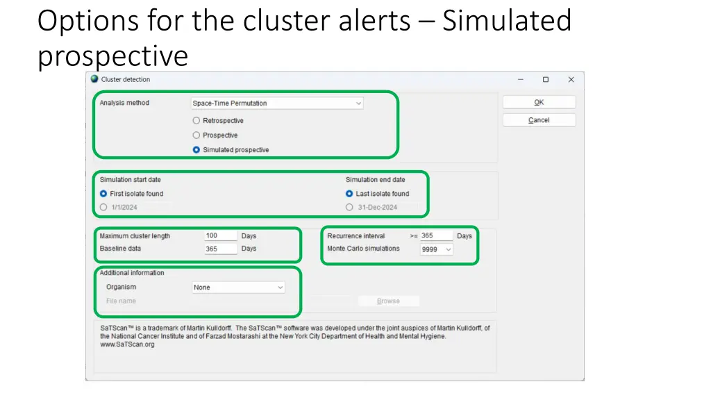 options for the cluster alerts simulated