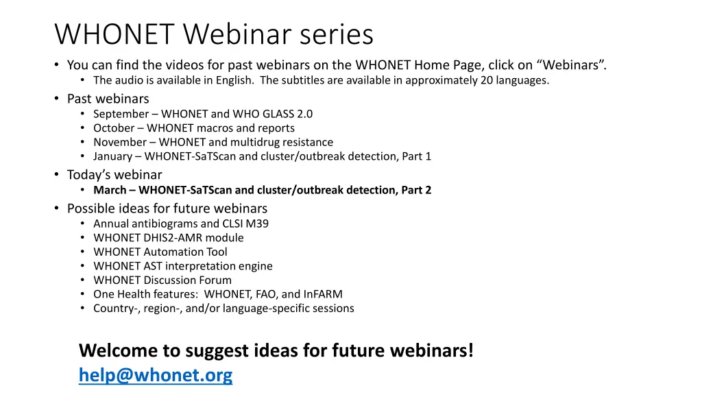 whonet webinar series you can find the videos