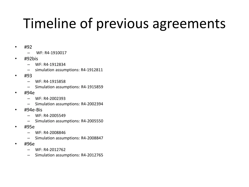 timeline of previous agreements