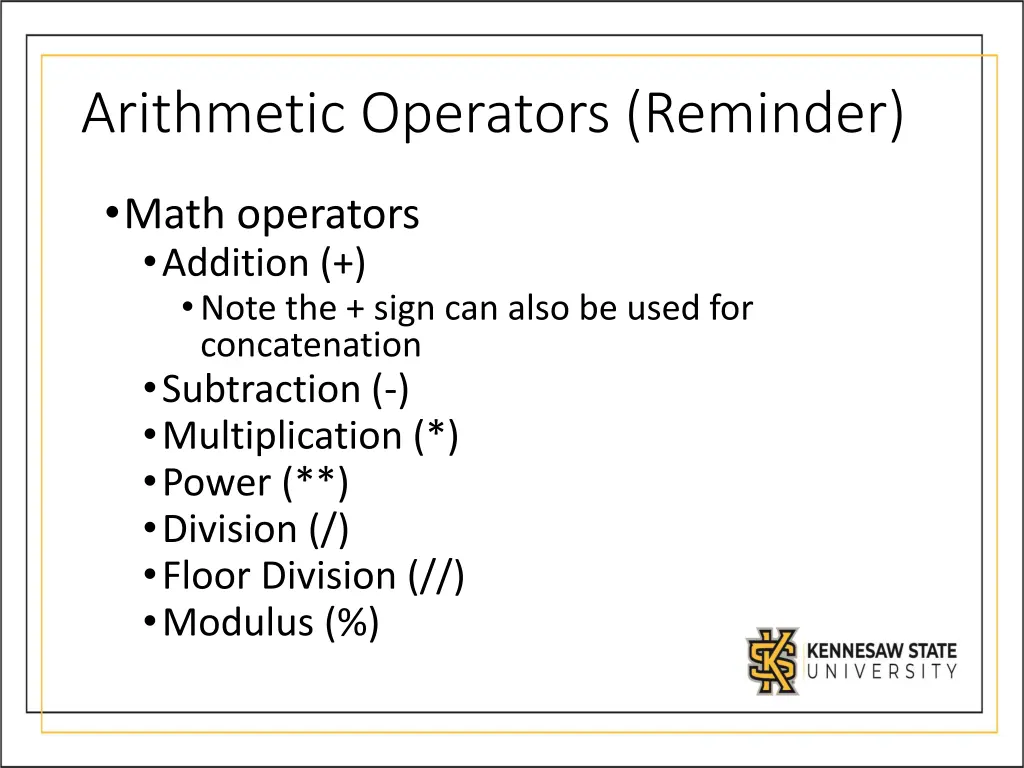 arithmetic operators reminder