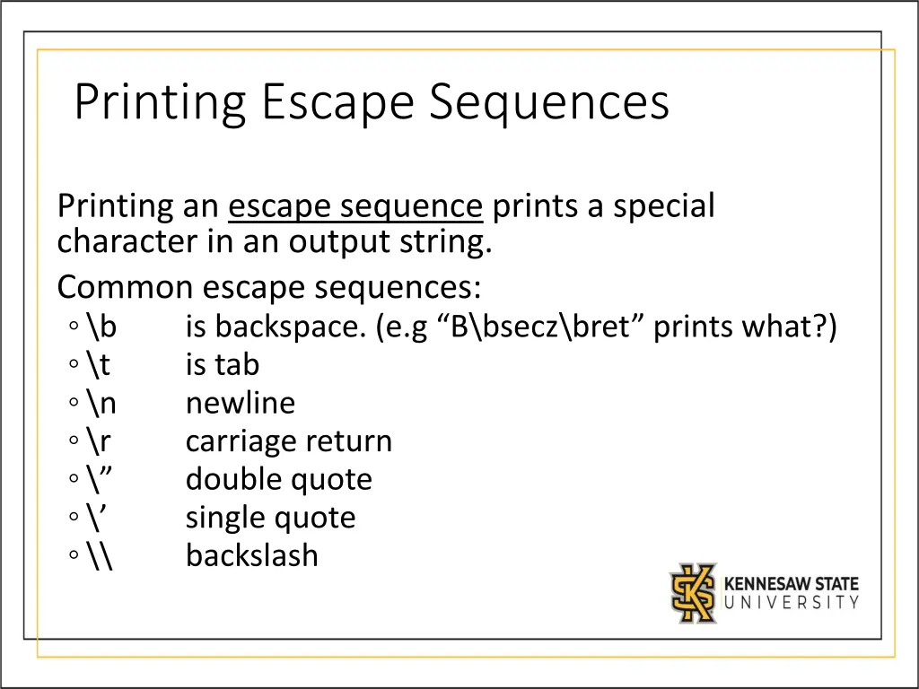 printing escape sequences