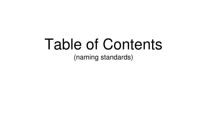 table of contents naming standards