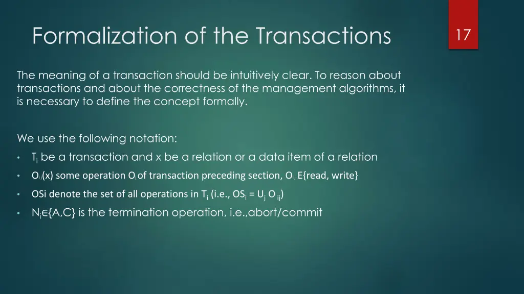 formalization of the transactions