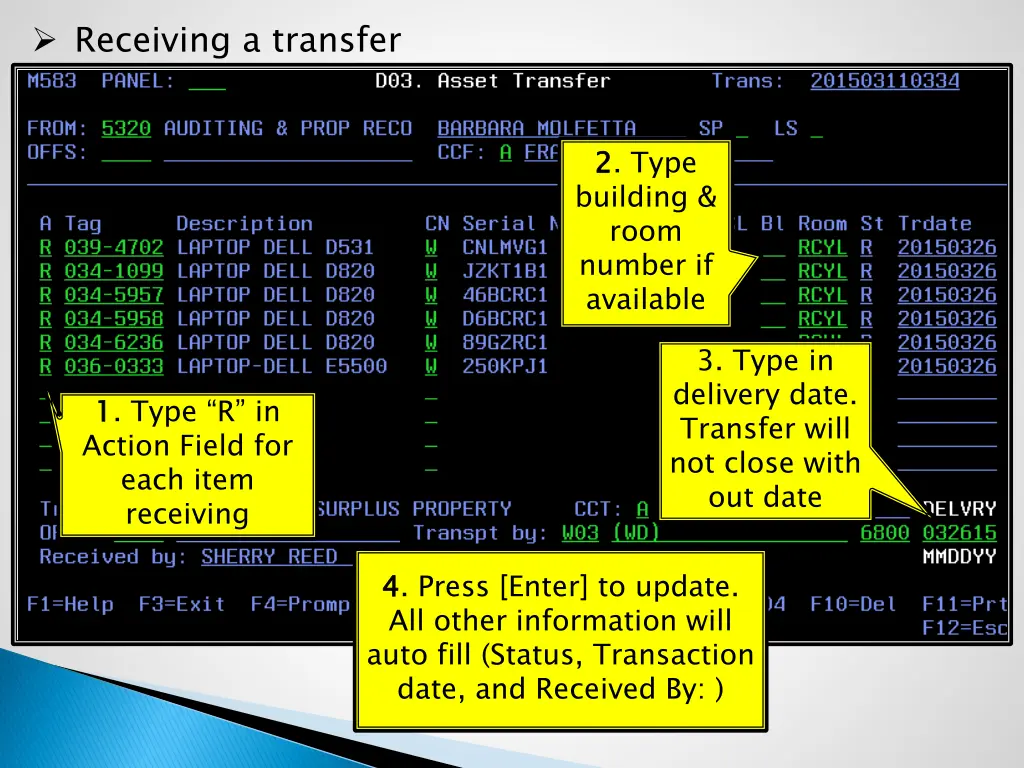 receiving a transfer