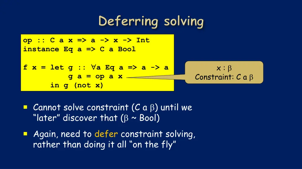 op c a x a x int instance eq a c a bool