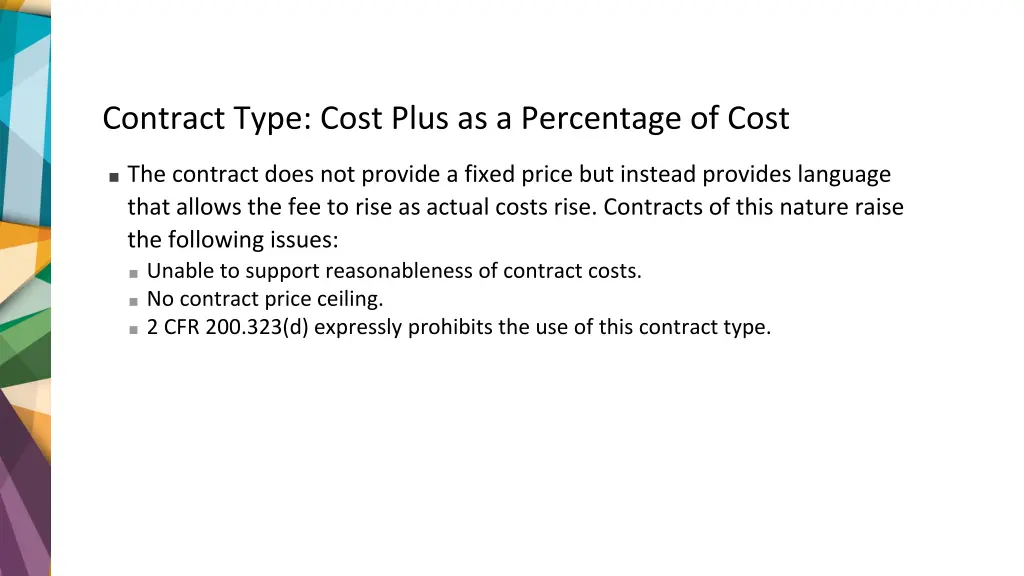 contract type cost plus as a percentage of cost