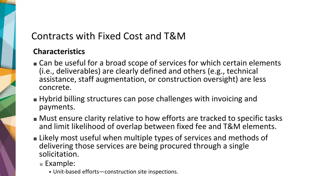 contracts with fixed cost and t m