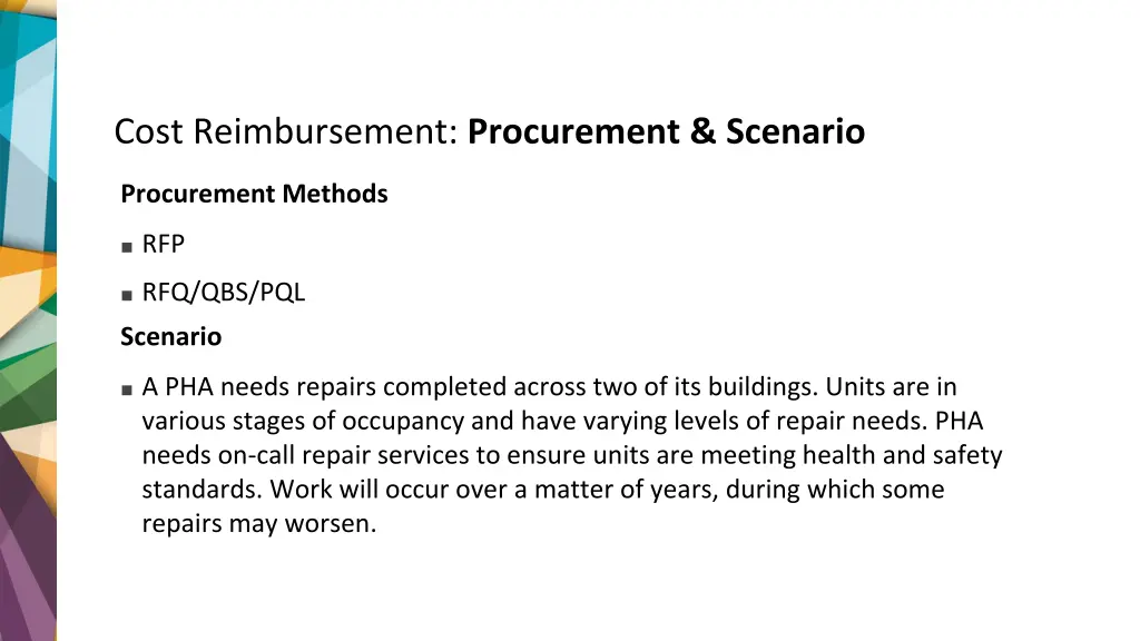 cost reimbursement procurement scenario