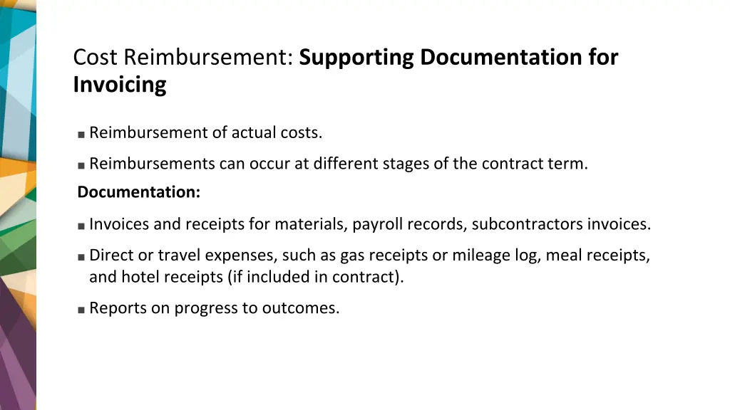 cost reimbursement supporting documentation