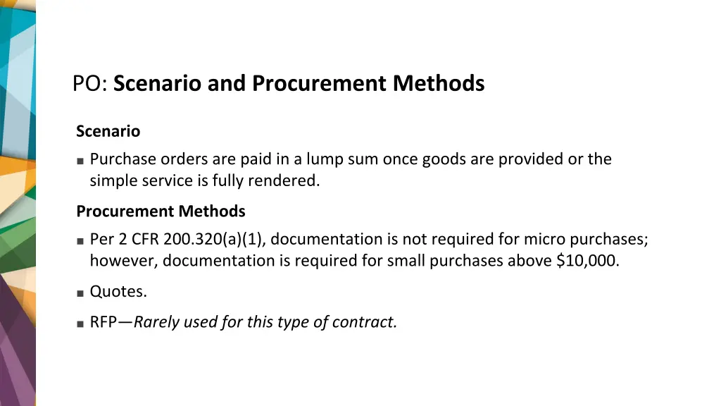 po scenario and procurement methods