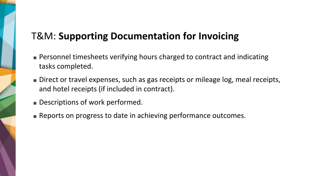 t m supporting documentation for invoicing