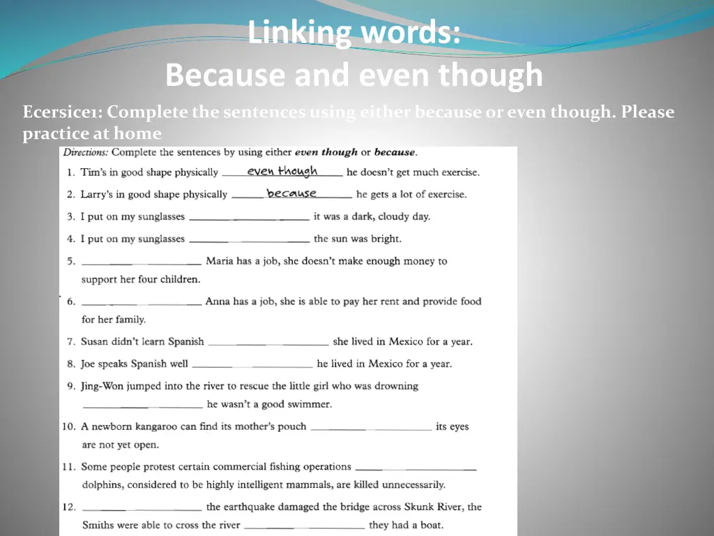 linking words because and even though