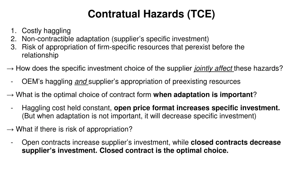 contratual hazards tce