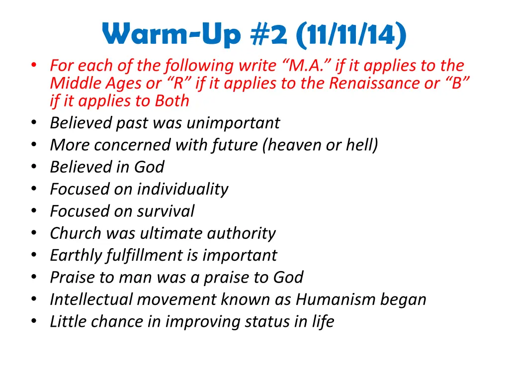 warm up 2 11 11 14 for each of the following