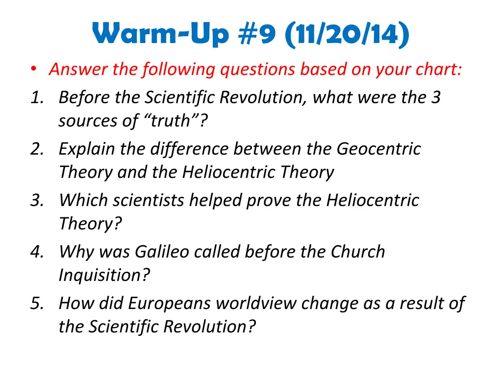 warm up 9 11 20 14 answer the following questions