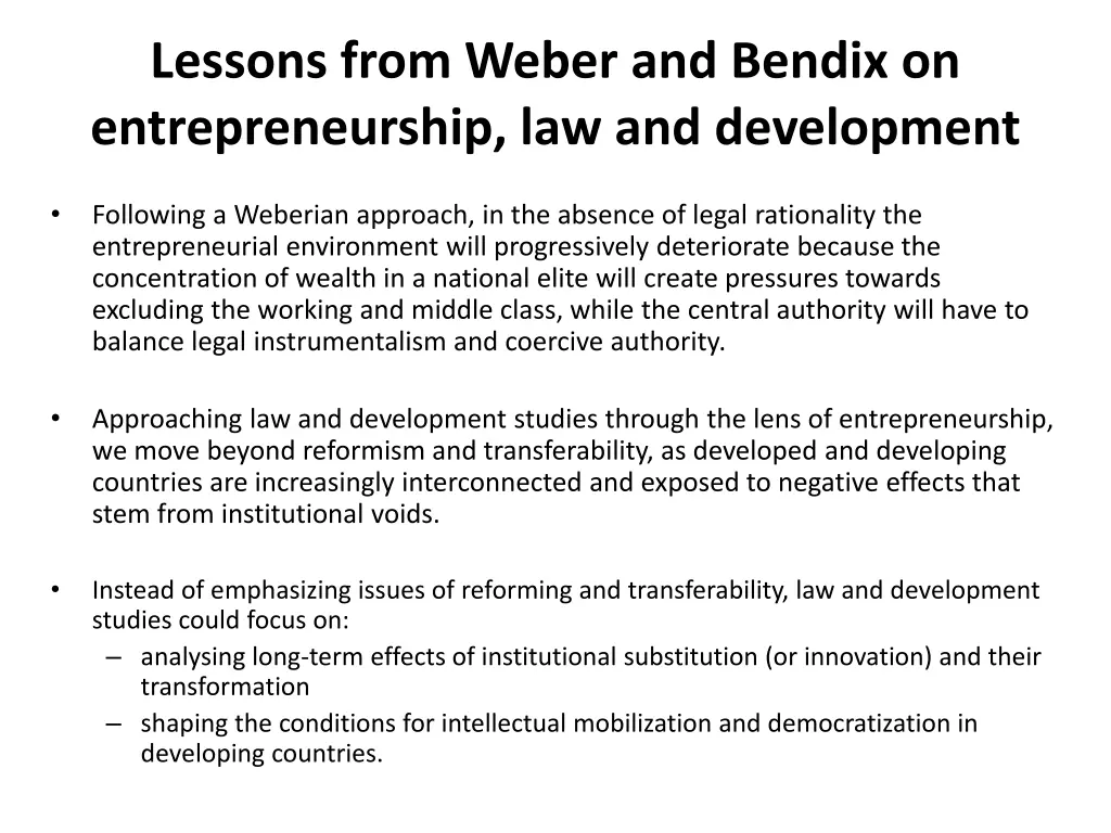 lessons from weber and bendix on entrepreneurship 1