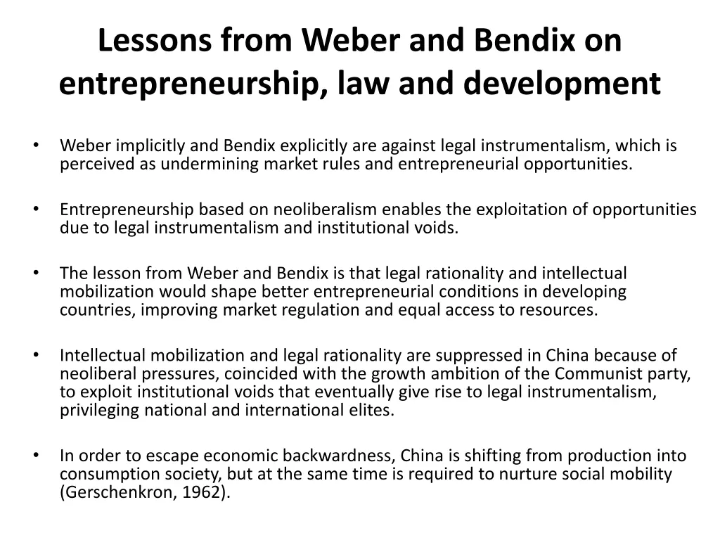 lessons from weber and bendix on entrepreneurship