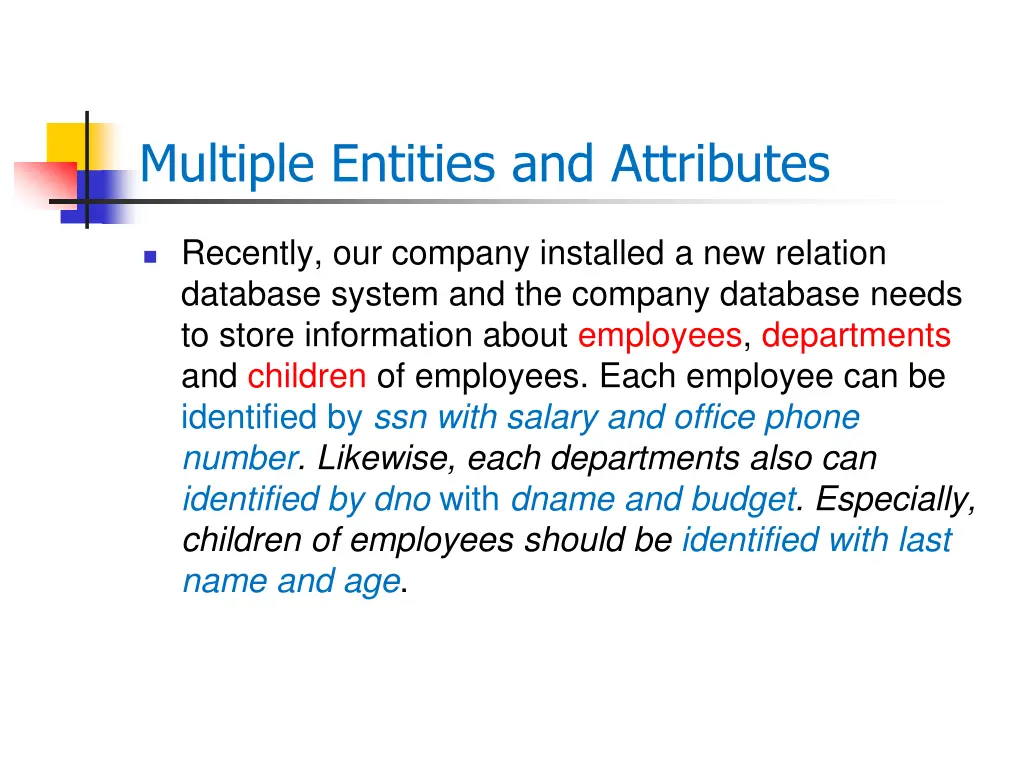 multiple entities and attributes