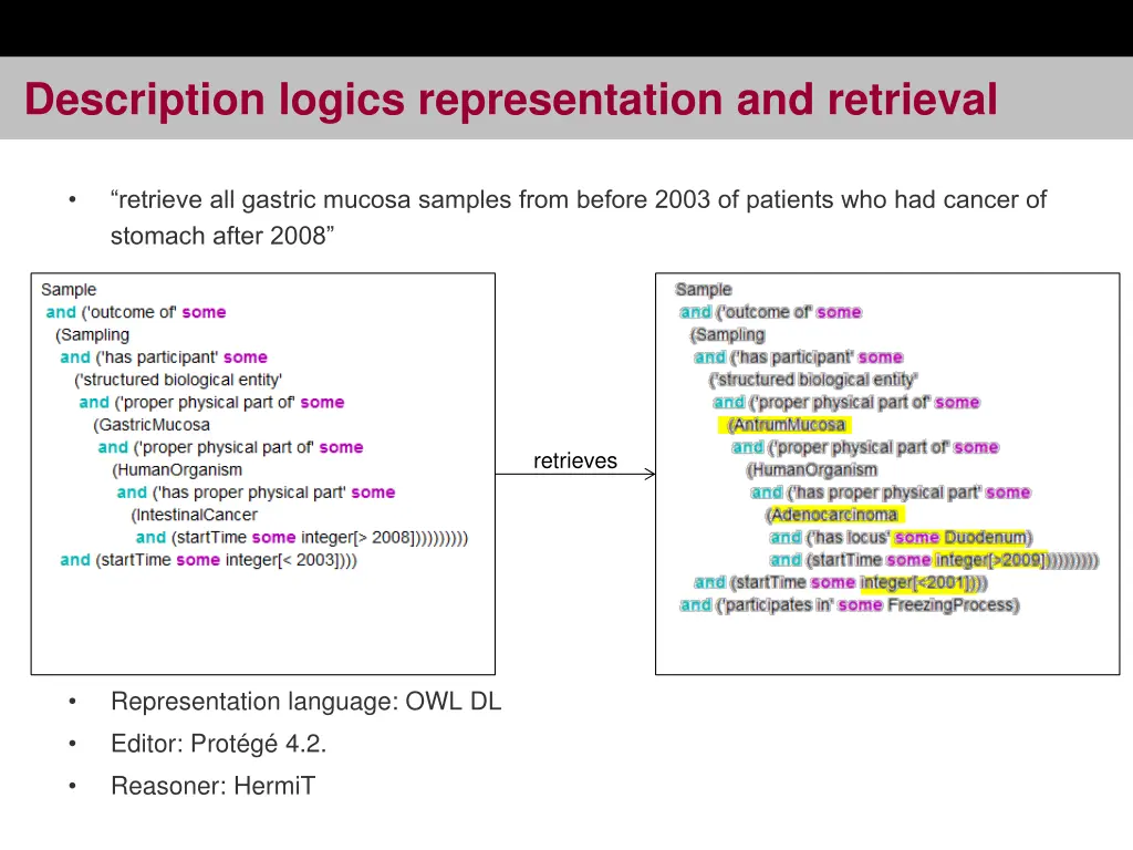 description logics representation and retrieval