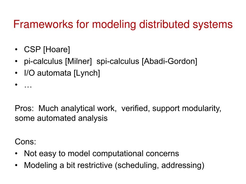 frameworks for modeling distributed systems