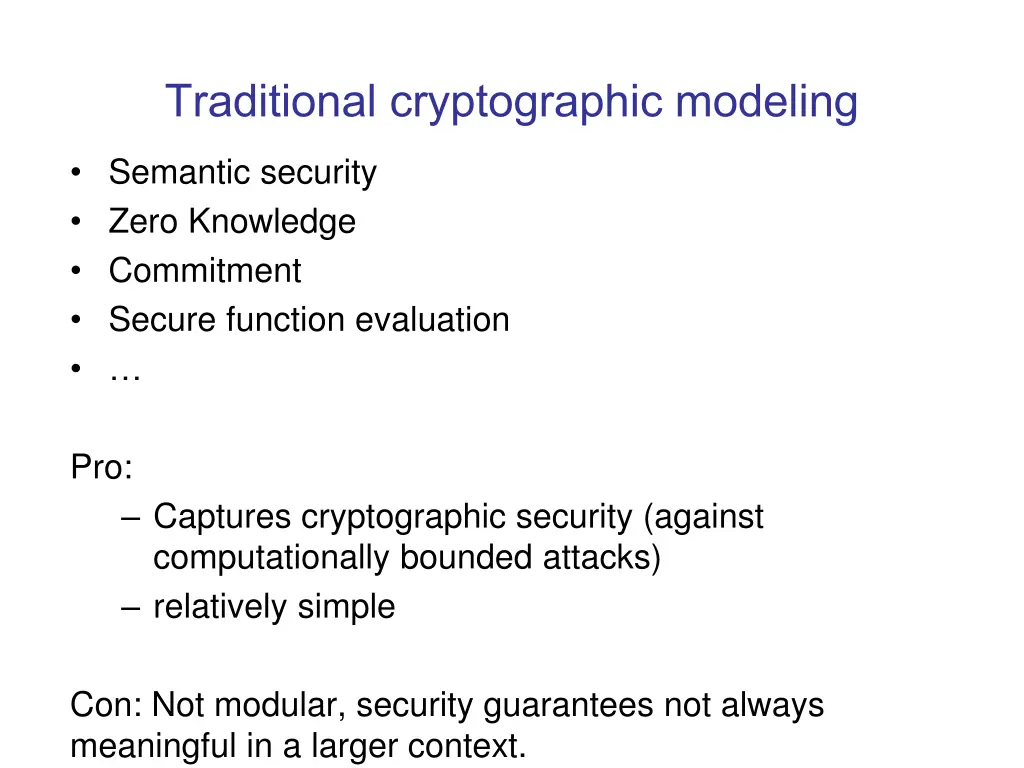 traditional cryptographic modeling