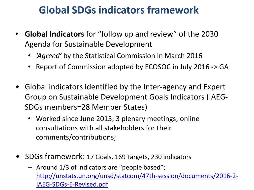 global sdgs indicators framework