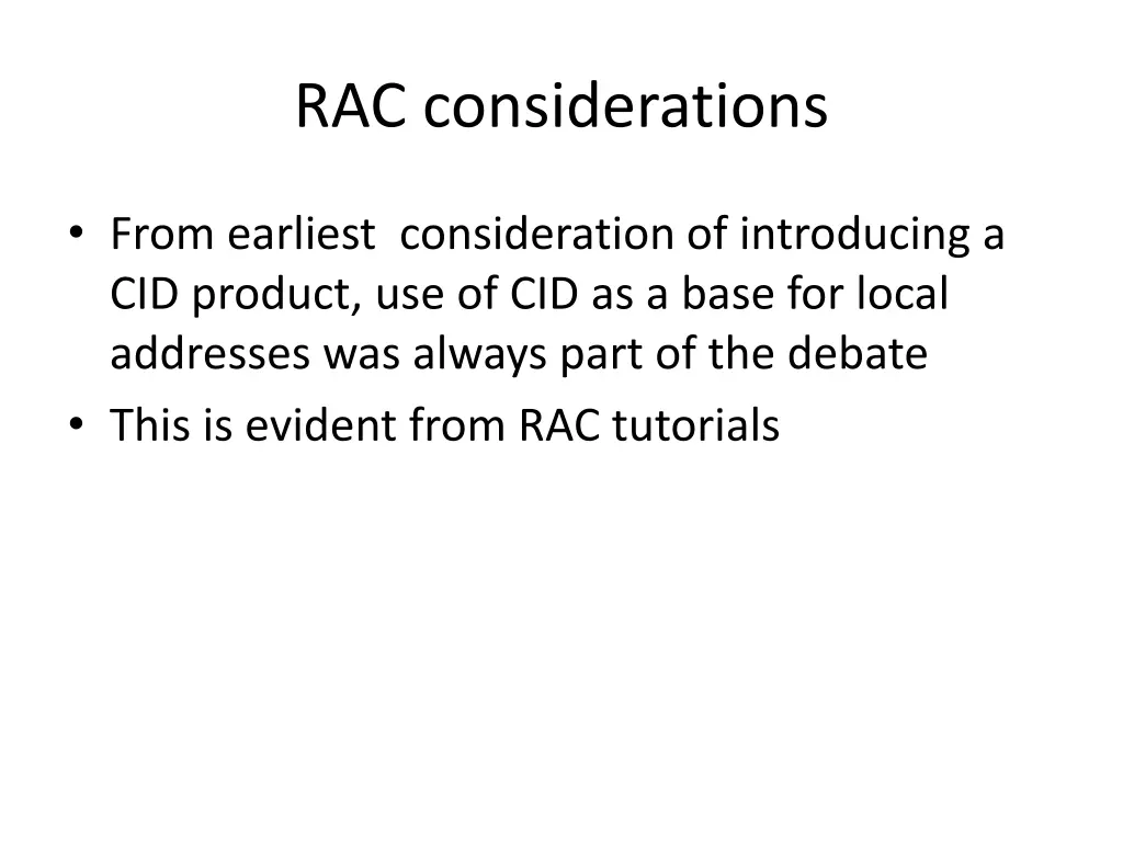 rac considerations