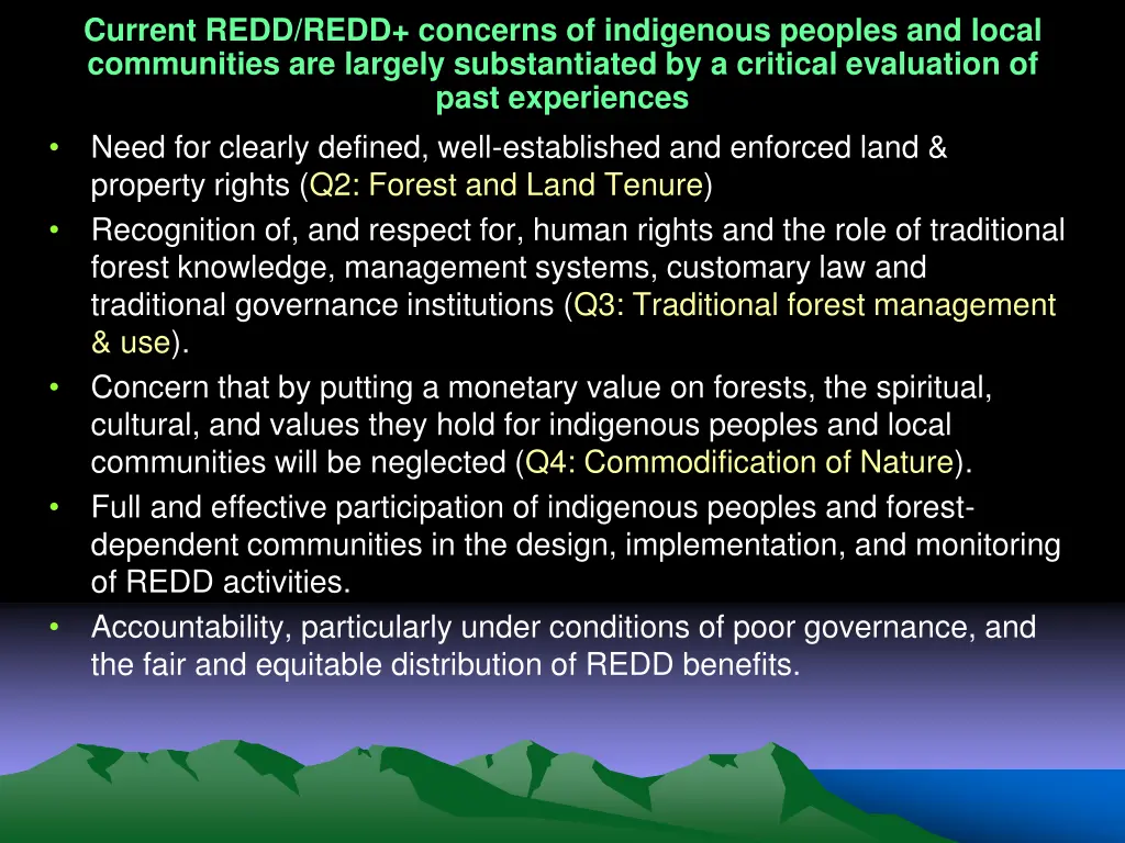 current redd redd concerns of indigenous peoples