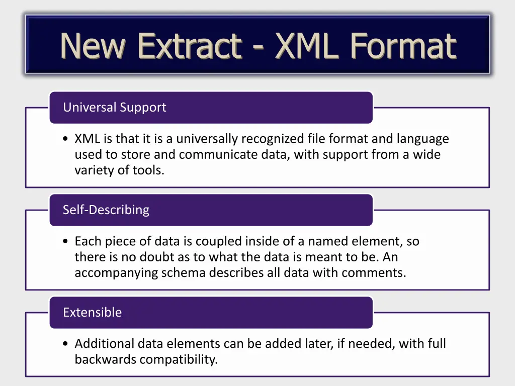 new extract xml format