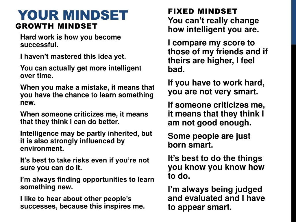 your mindset growth mindset hard work