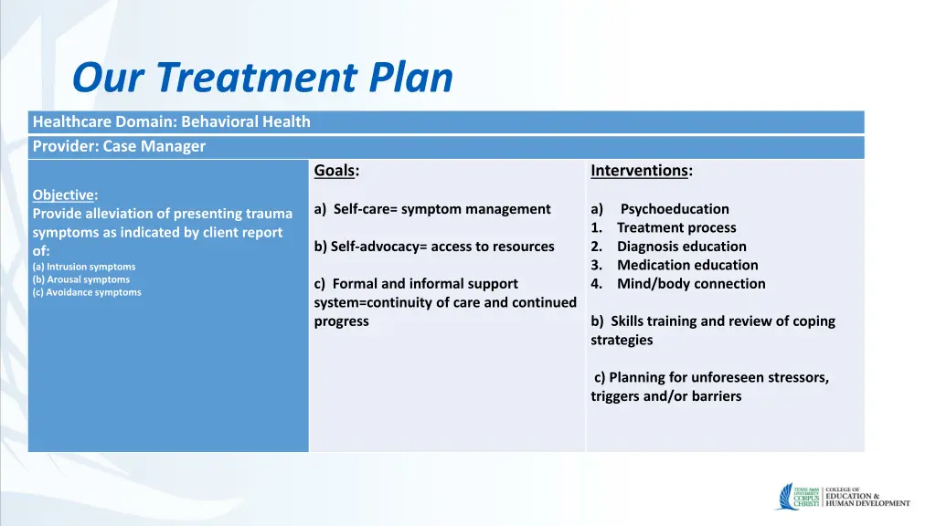 our treatment plan