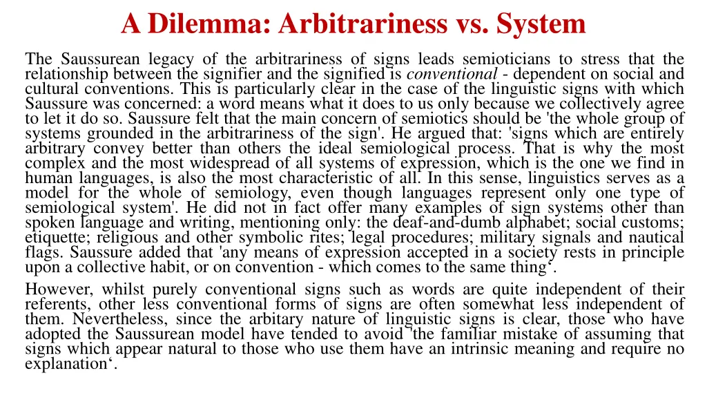 a dilemma arbitrariness vs system the saussurean