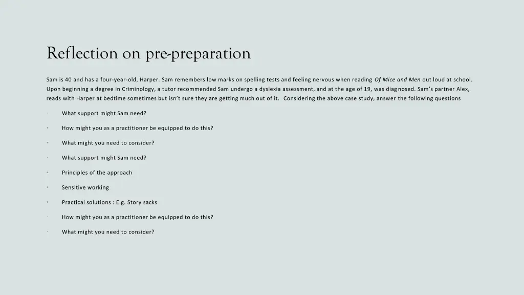 reflection on pre preparation