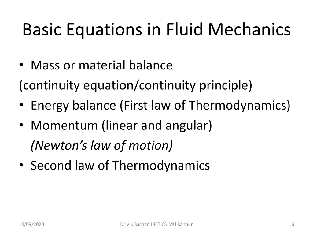 basic equations in fluid mechanics