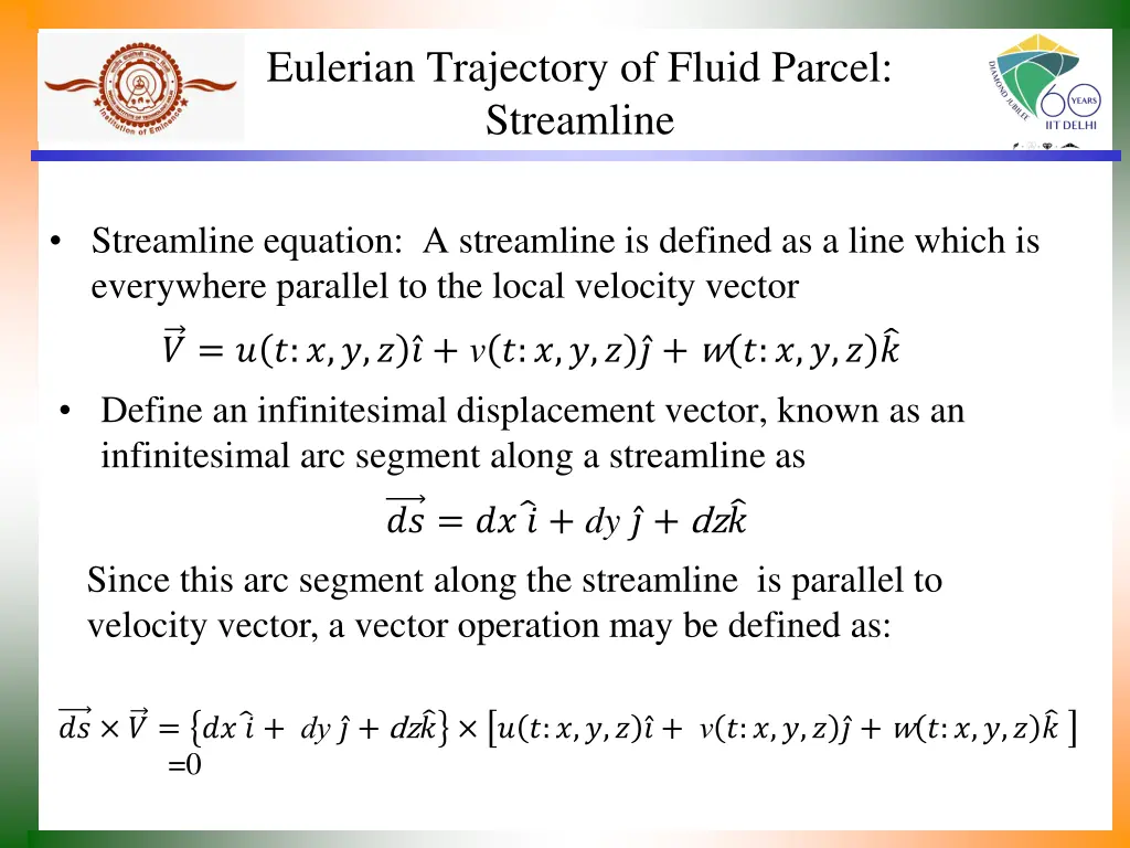 eulerian trajectory of fluid parcel streamline