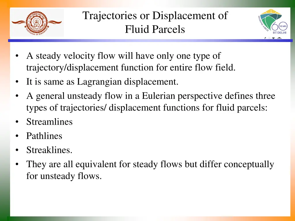 trajectories or displacement of fluid parcels