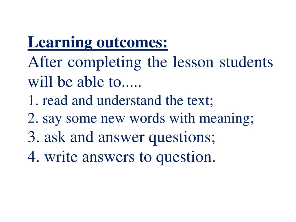 learning outcomes after completing the lesson