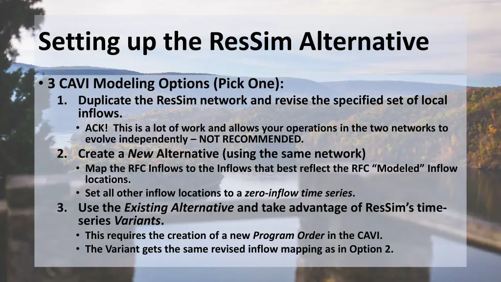 setting up the ressim alternative 1