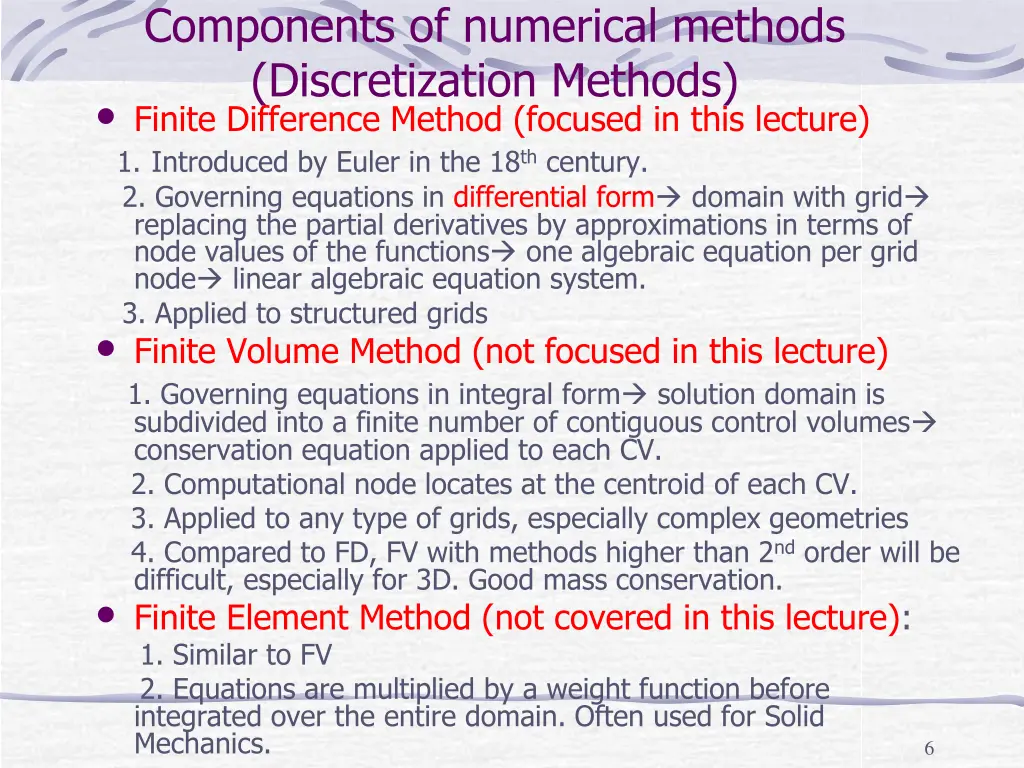 components of numerical methods discretization