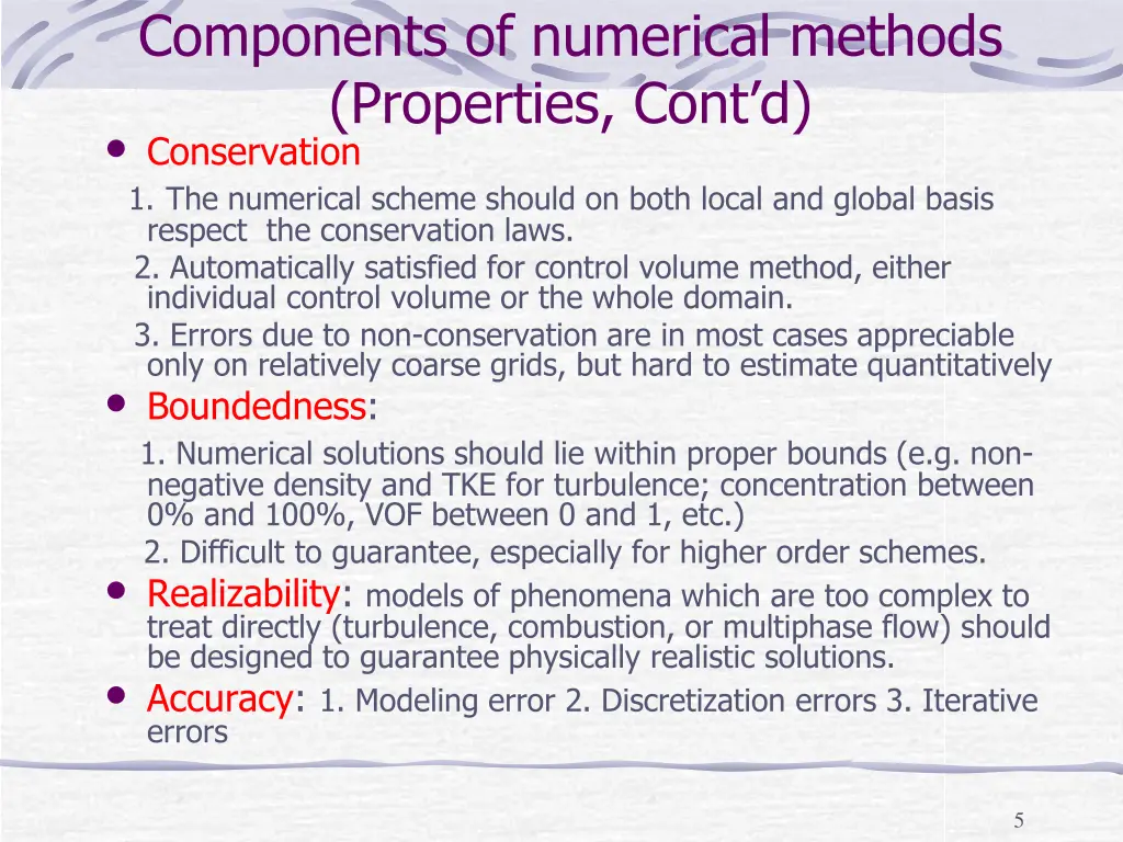 components of numerical methods properties cont d