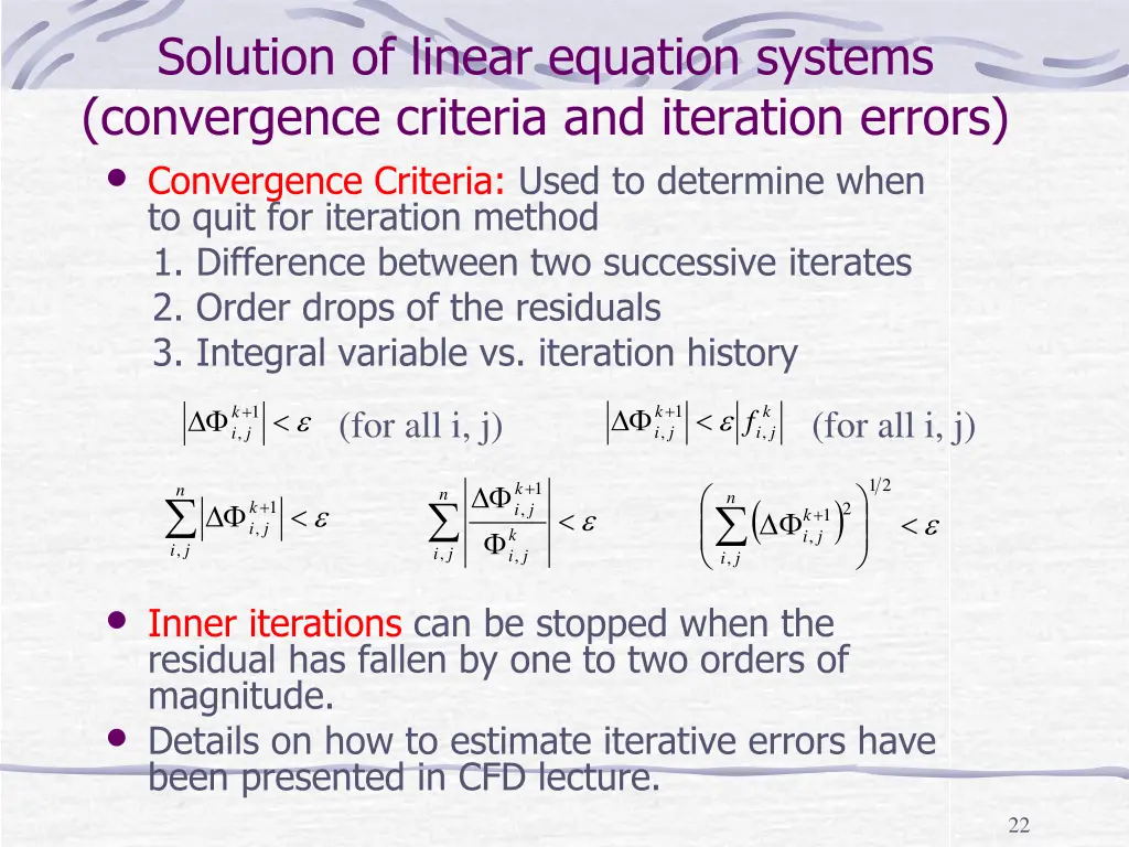 solution of linear equation systems convergence