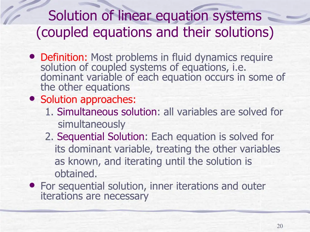 solution of linear equation systems coupled