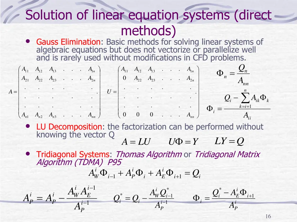 solution of linear equation systems direct