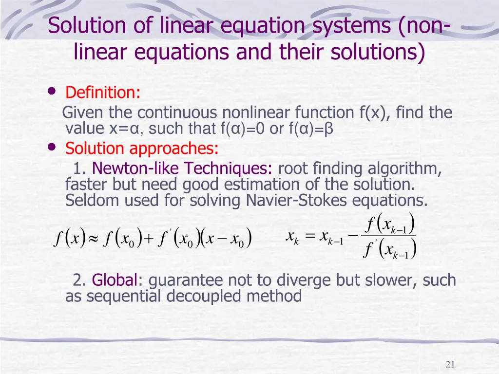 solution of linear equation systems non linear