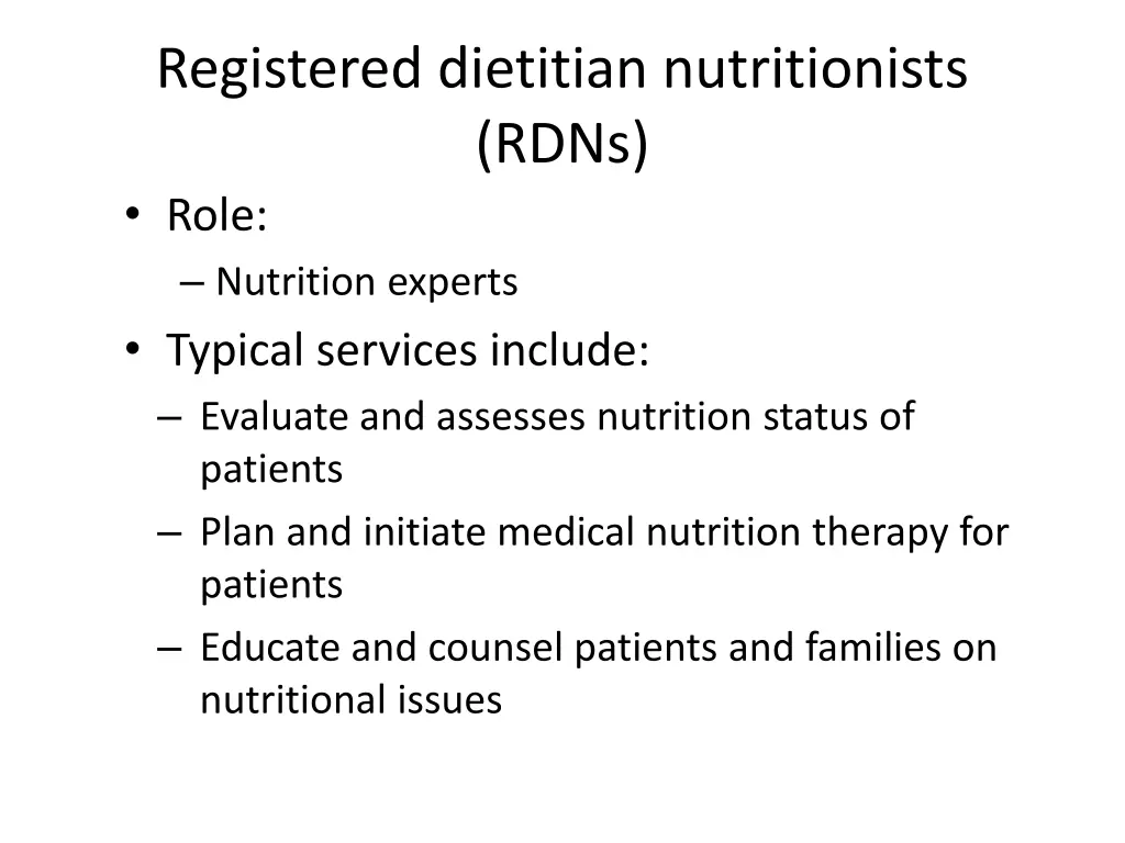 registered dietitian nutritionists rdns role