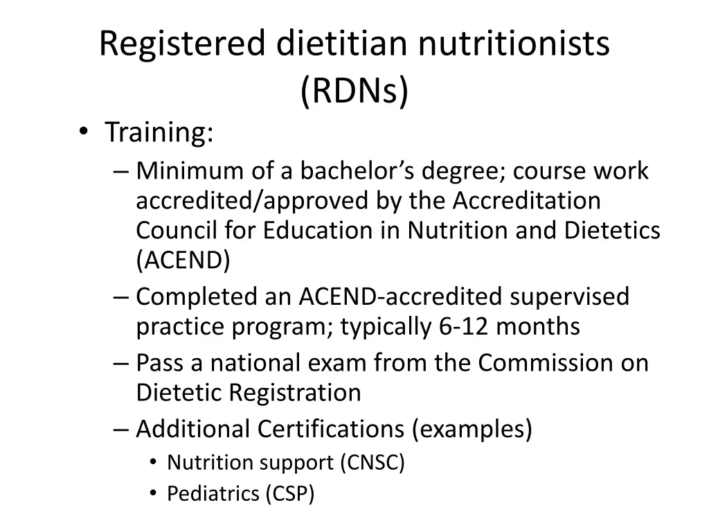 registered dietitian nutritionists rdns training