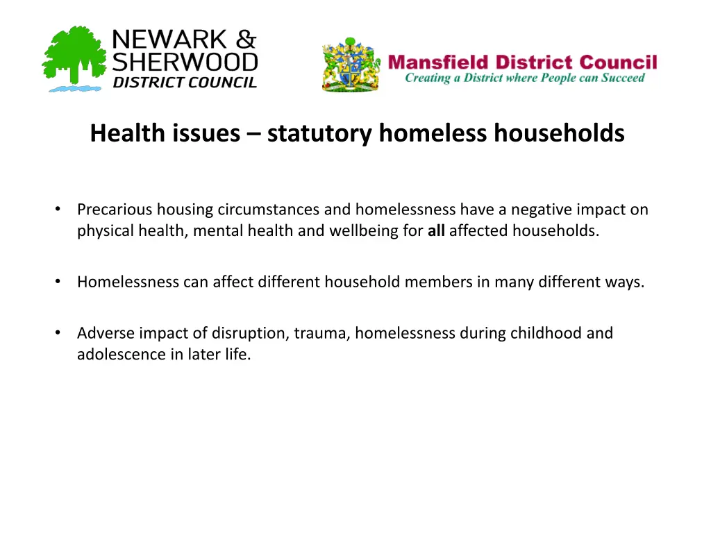 health issues statutory homeless households